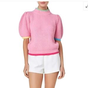 English Factory Tipped Trim Shaker Stitch Sweater, Large